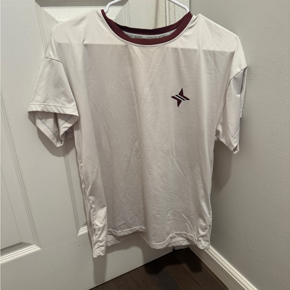 Tuckernuck White Tee with Maroon Trim